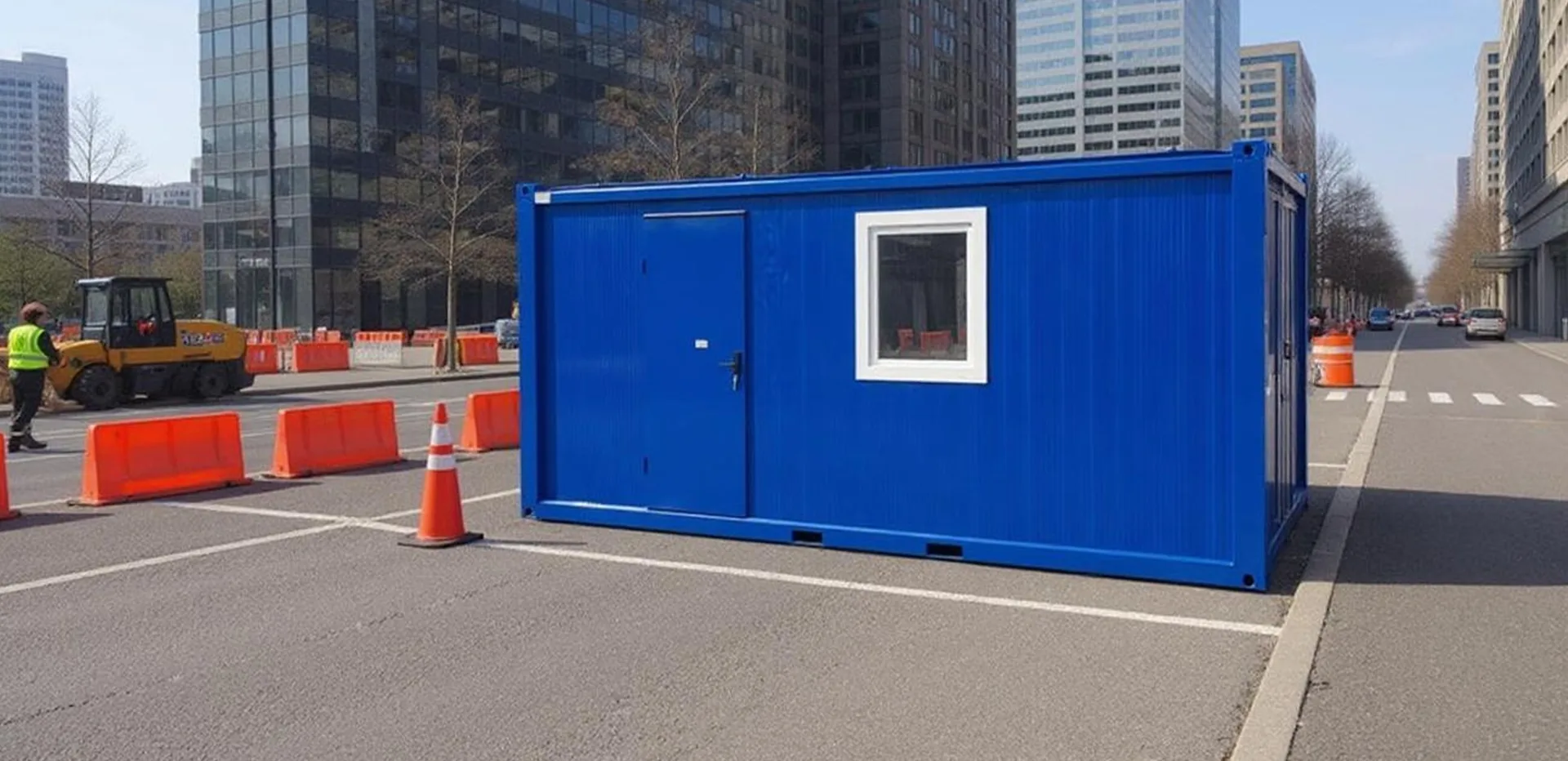 MODDOLIVING mobile welfare cabin — exterior view of an insulated welfare unit configured for trailer-chassis relocation between sites.