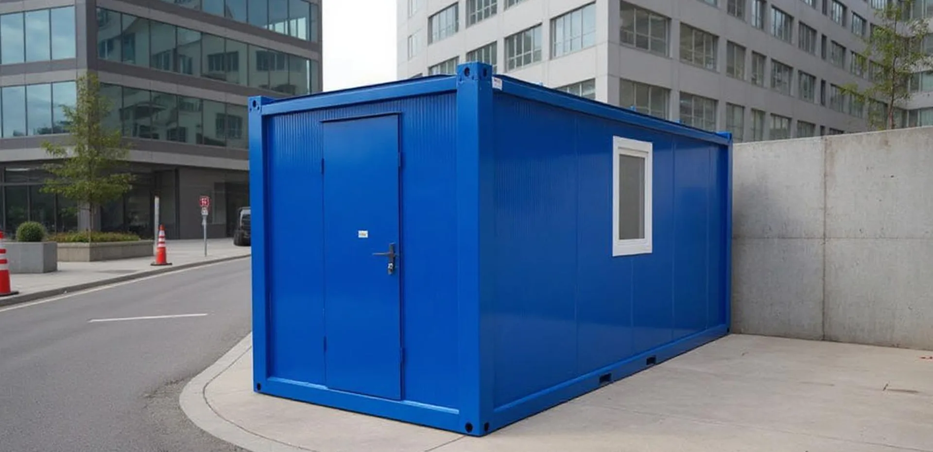 Mobile welfare cabin — wider site context with adjacent equipment.