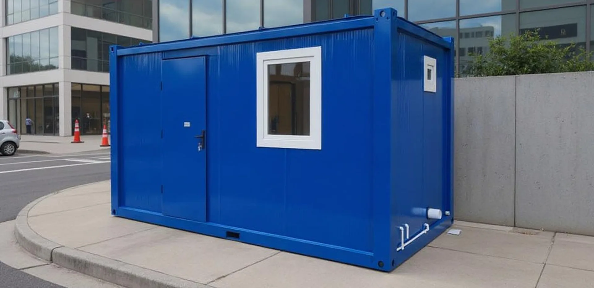 Static welfare cabin — interior view of the kitchenette and seating zone.